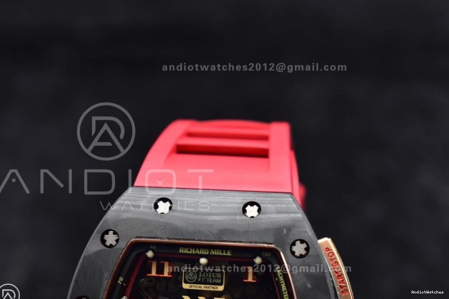 1:1 KVF Best NTPT Red on Dial Edition 1020 Strap Chrono A7750 RM011 Rubber ModernLook Crystal V Lotus 0215